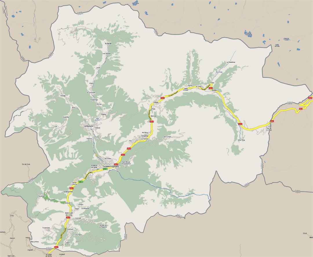 Gran hoja de ruta detallada de Andorra