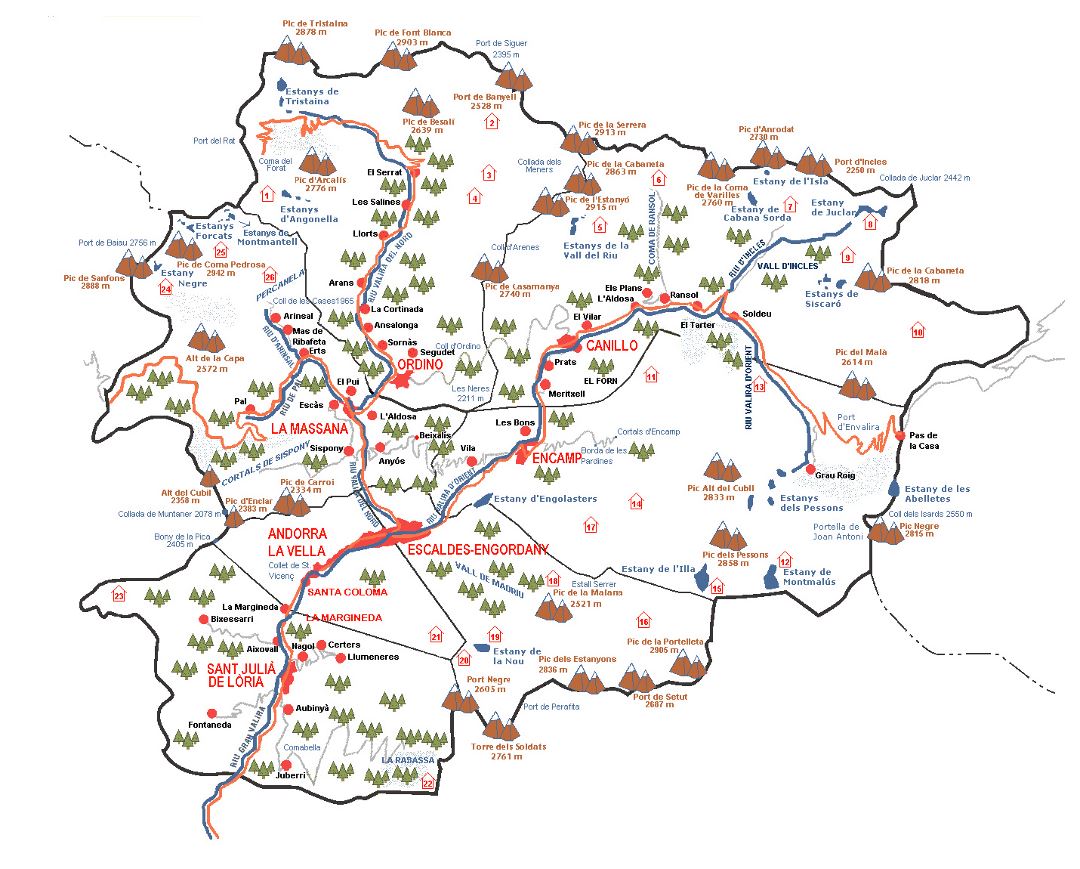 Gran mapa topográfico de Andorra