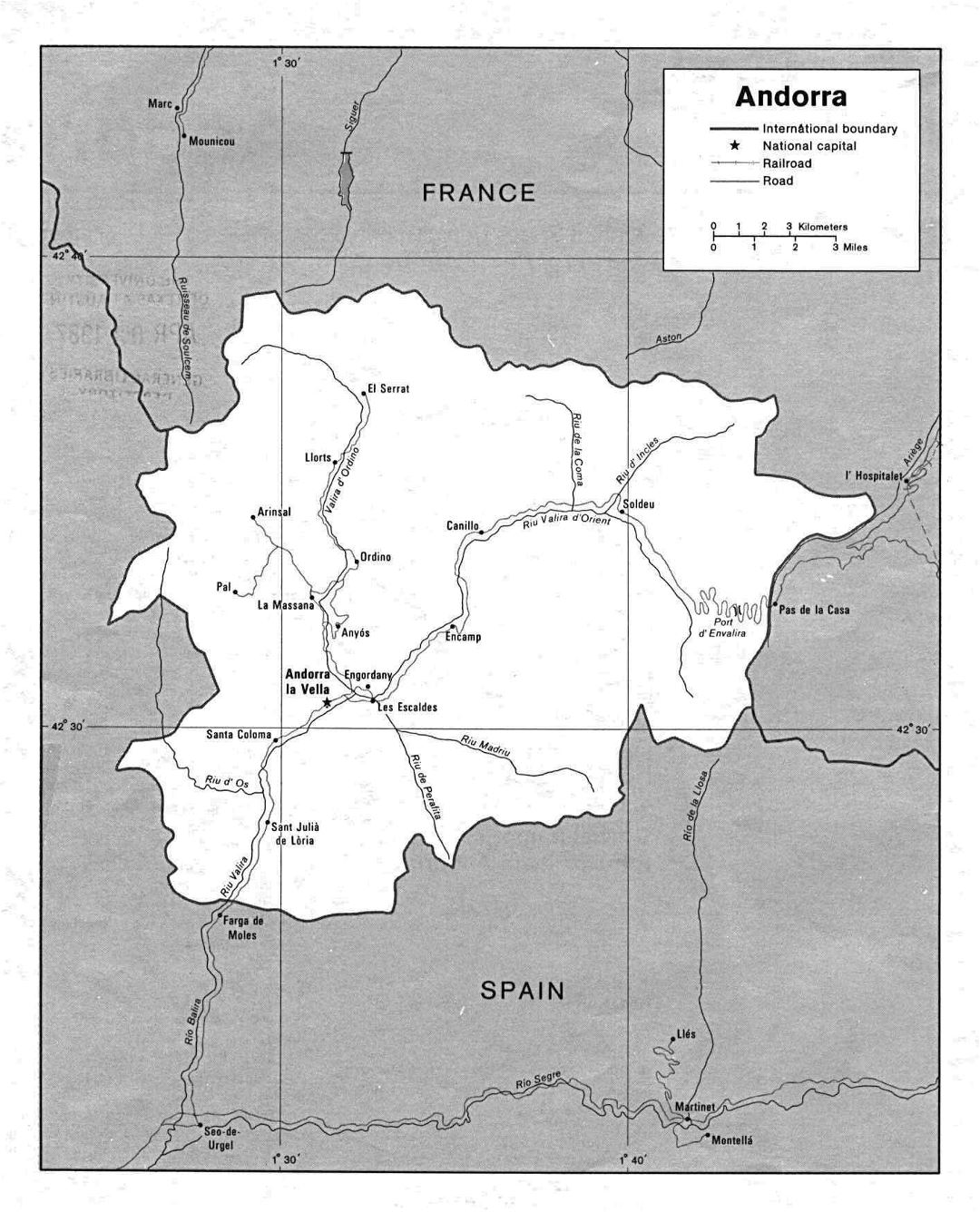 Mapa político grande de Andorra con los caminos y ciudades