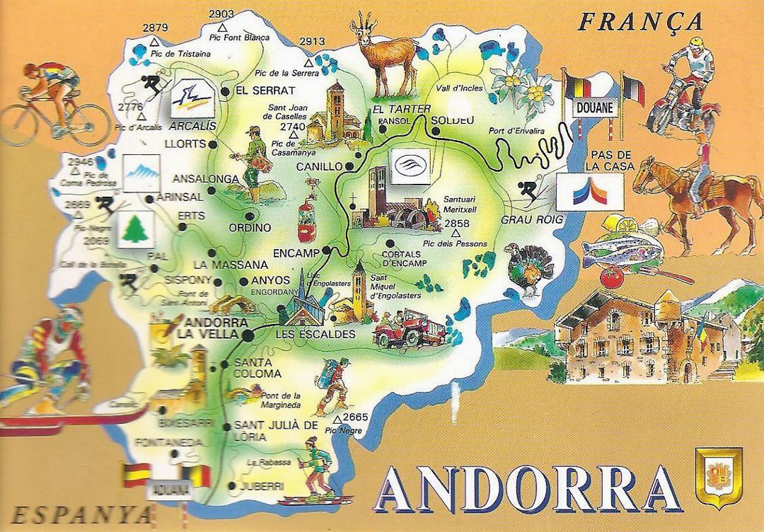 Turística detallada ilustra mapa de Andorra