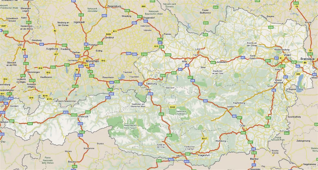 Gran hoja de ruta de Austria con todas las ciudades