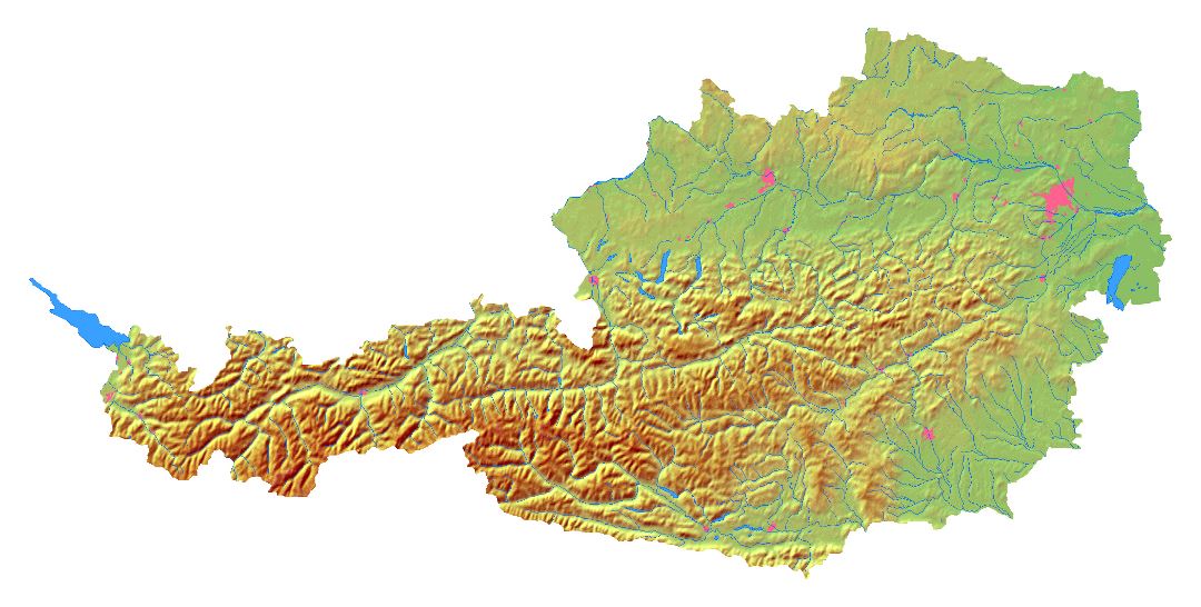 Gran mapa en relieve de Austria
