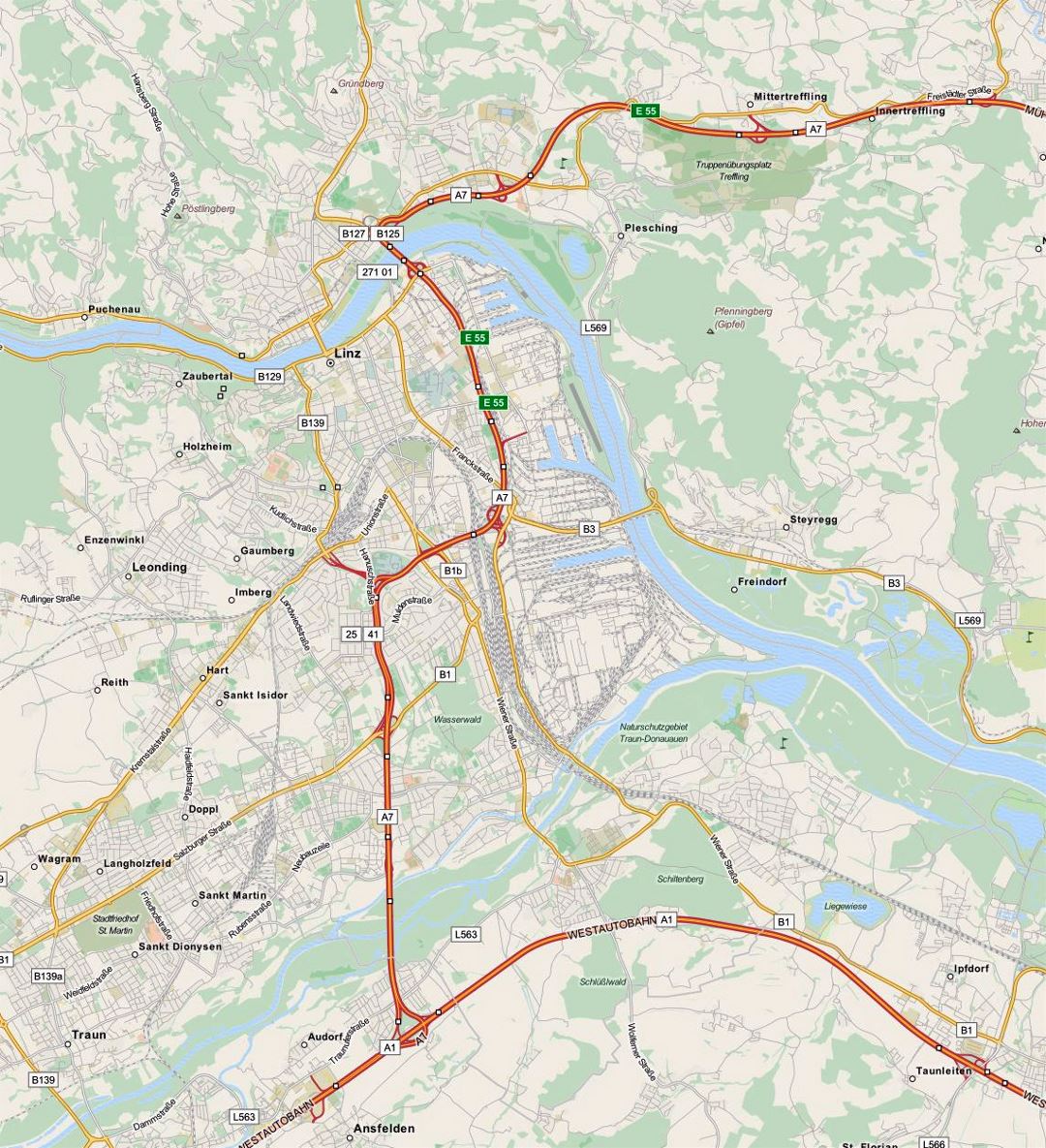 Mapa de tránsito de la ciudad de Linz