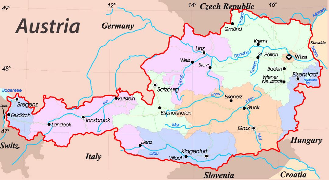 Mapa administrativo de Austria