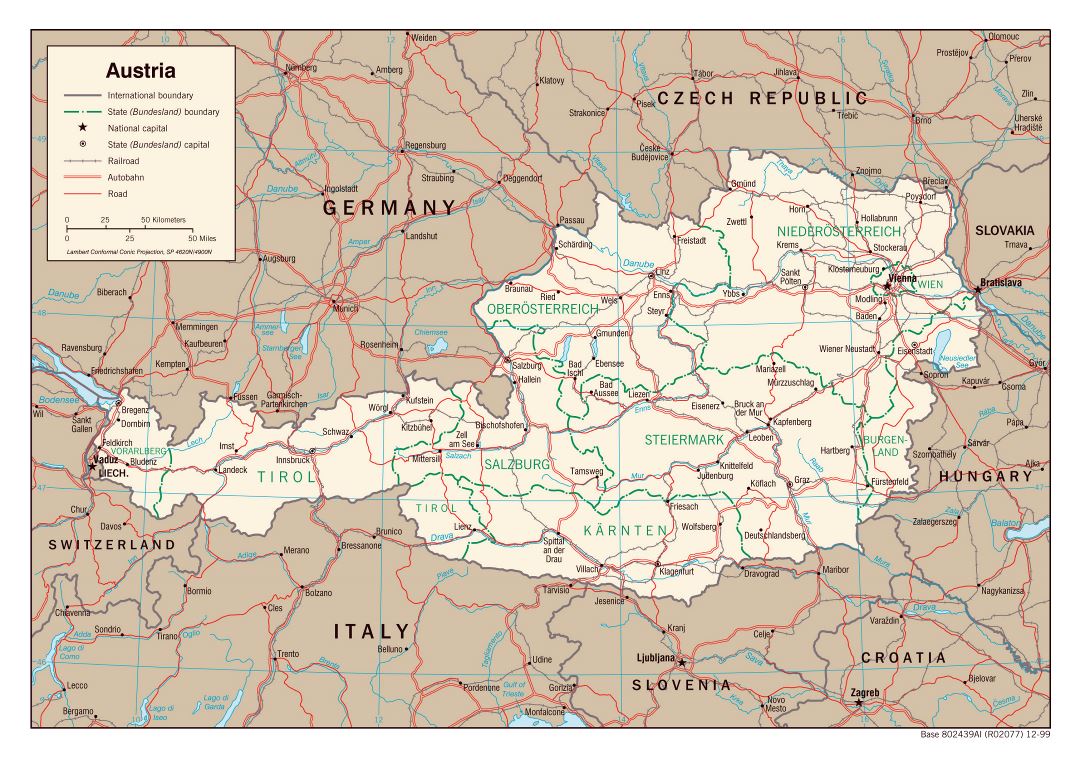 Mapa político y administrativo detallada grande de Austria - 1999