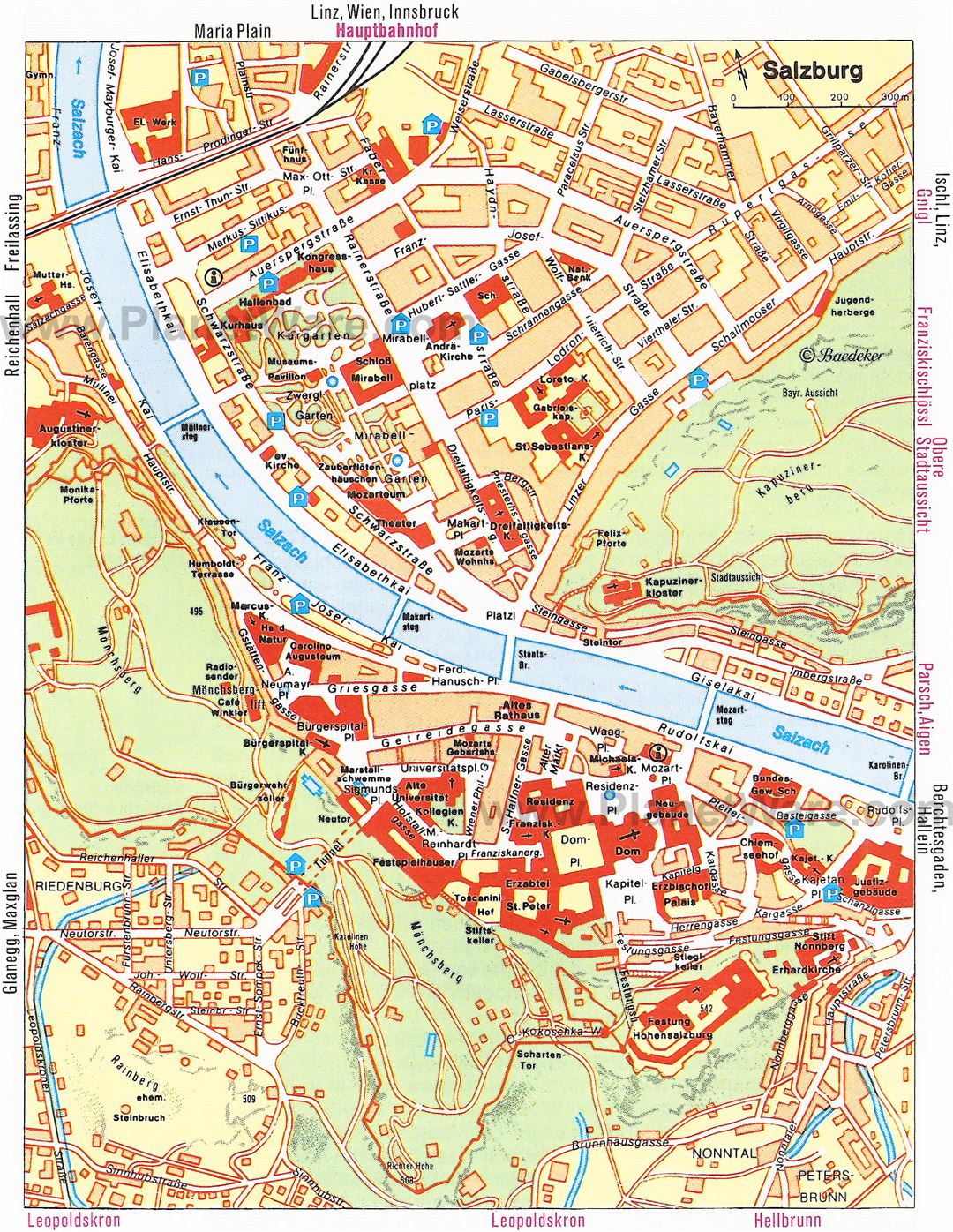 Mapa turístico del centro de la ciudad de Salzburgo