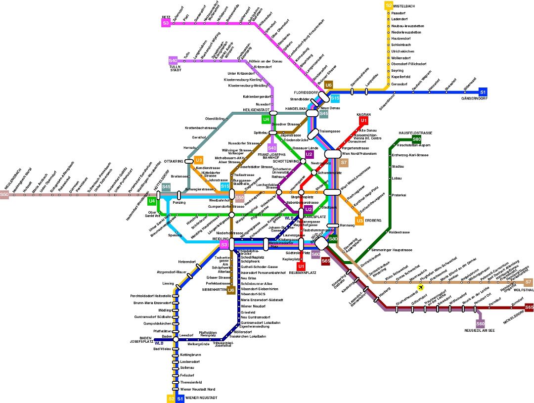 Mapa de transporte público de la ciudad de Viena