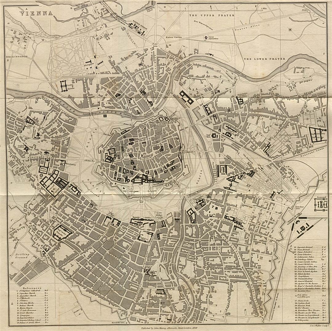 Mapa grande de edad detallado de la ciudad de Viena - 1858