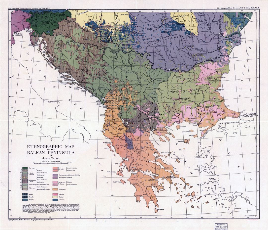 Gran escala viejo mapa etnográfico de la Península de los Balcanes - 1918