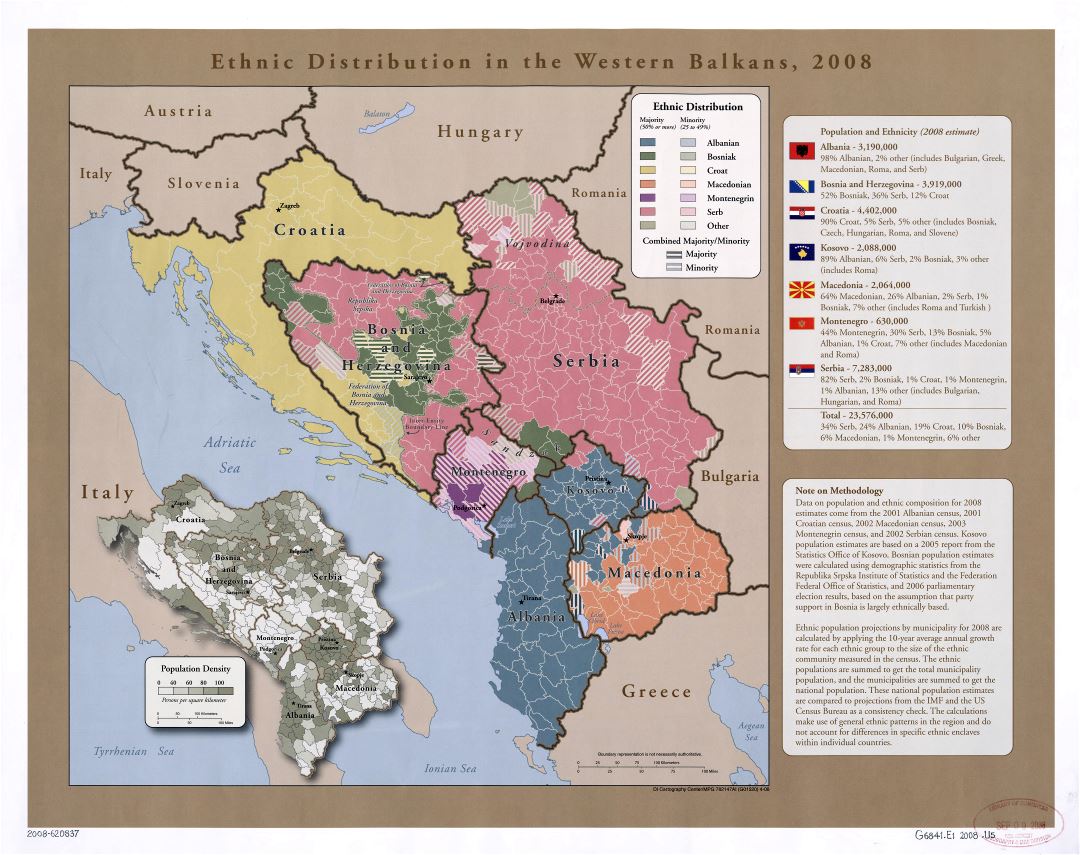 Mapa a gran escala de la distribución étnica en los Balcanes Occidentales - 2008