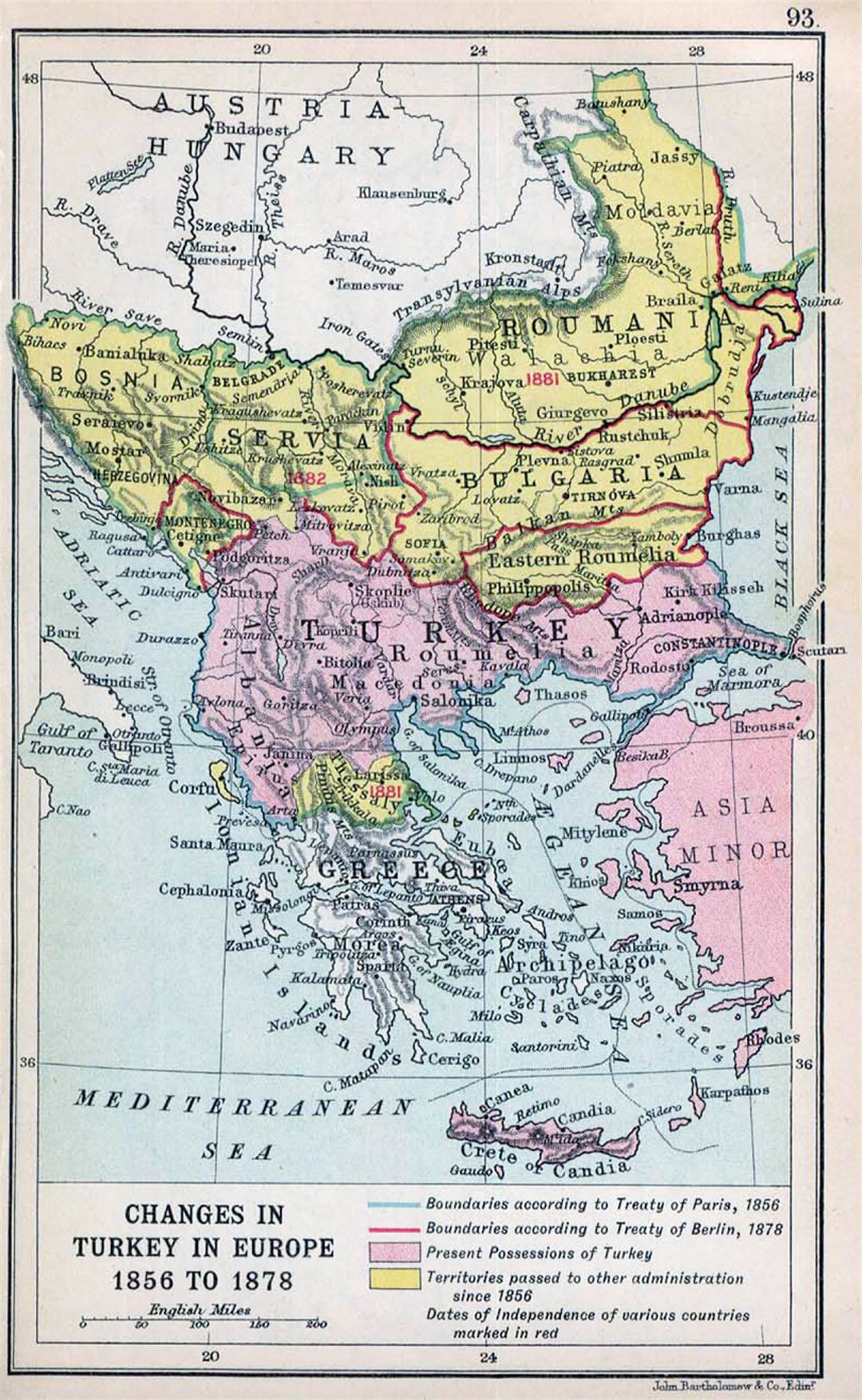 Viejo mapa detallado de los Balcanes con alivio - 1912