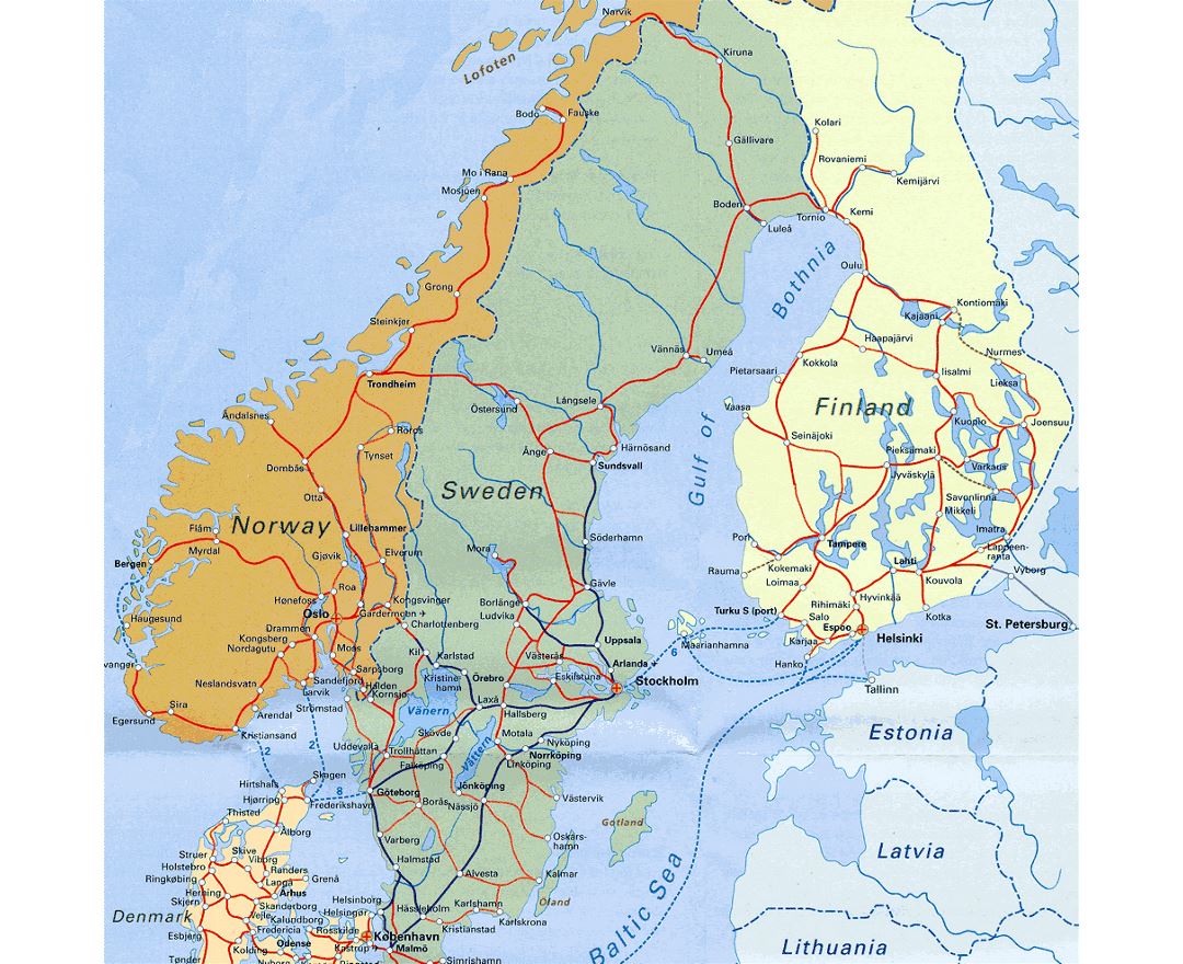 Mapa Da Península Escandinava Ilustração do Vetor - Ilustração de colorido,  continente: 183931830