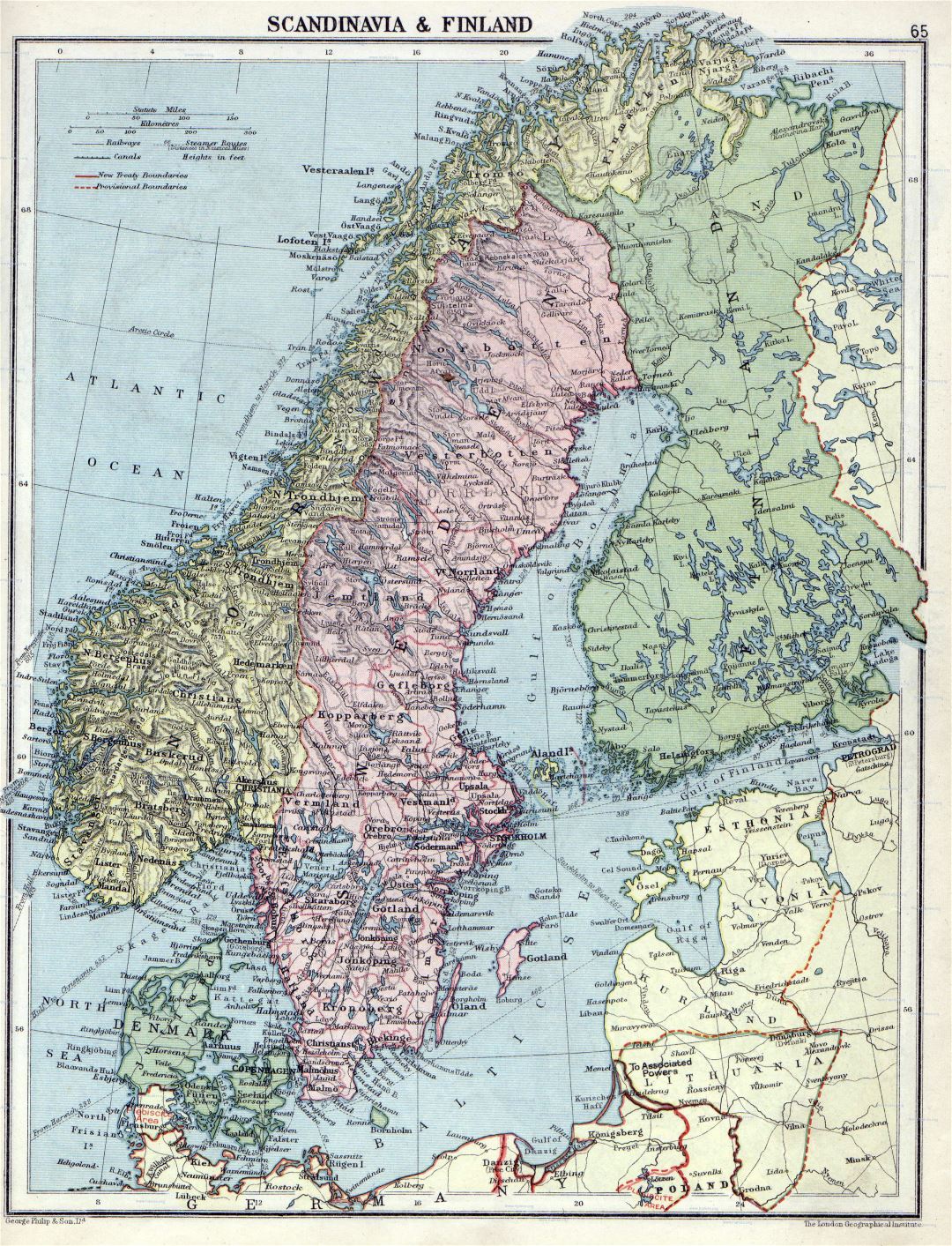 Gran mapa detallado de edad política de Escandinavia con alivio - 1920