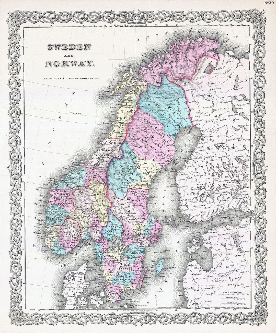 Gran mapa detallado de edad política de Suecia y Noruega con alivio - 1855