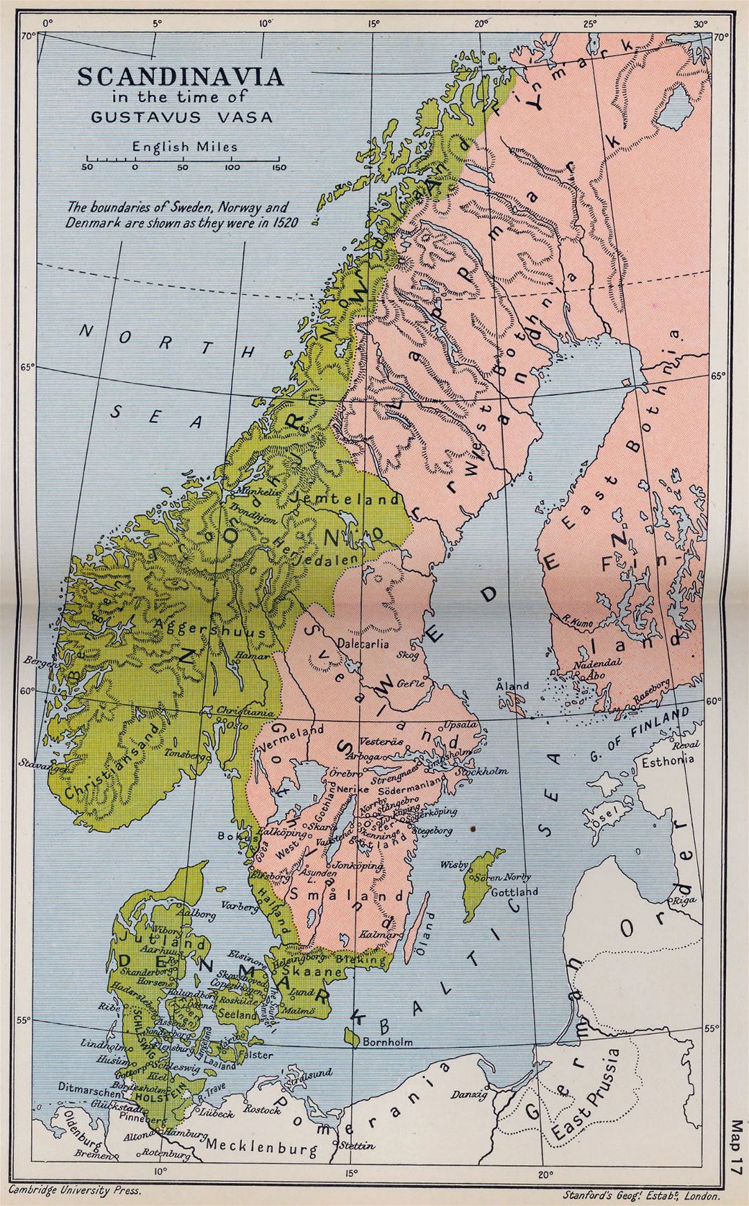 Mapa grande antiguo de Escandinavia - 1523