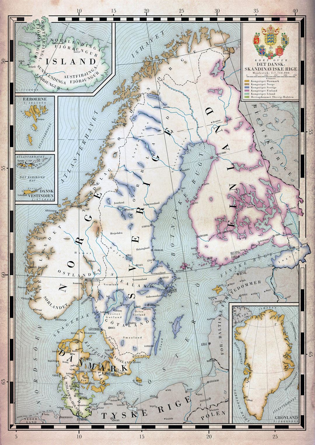 Mapa grande antiguo de Escandinavia