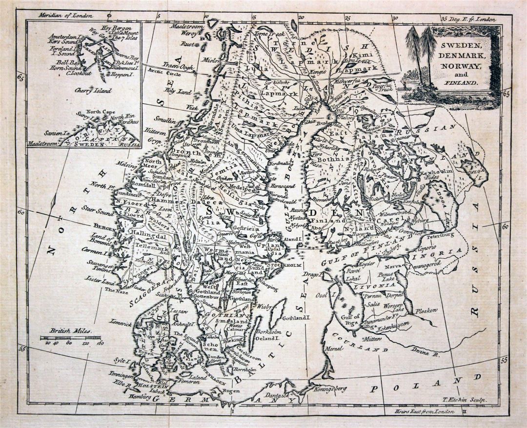 Mapa grande de edad detallado de Escandinavia - 1780