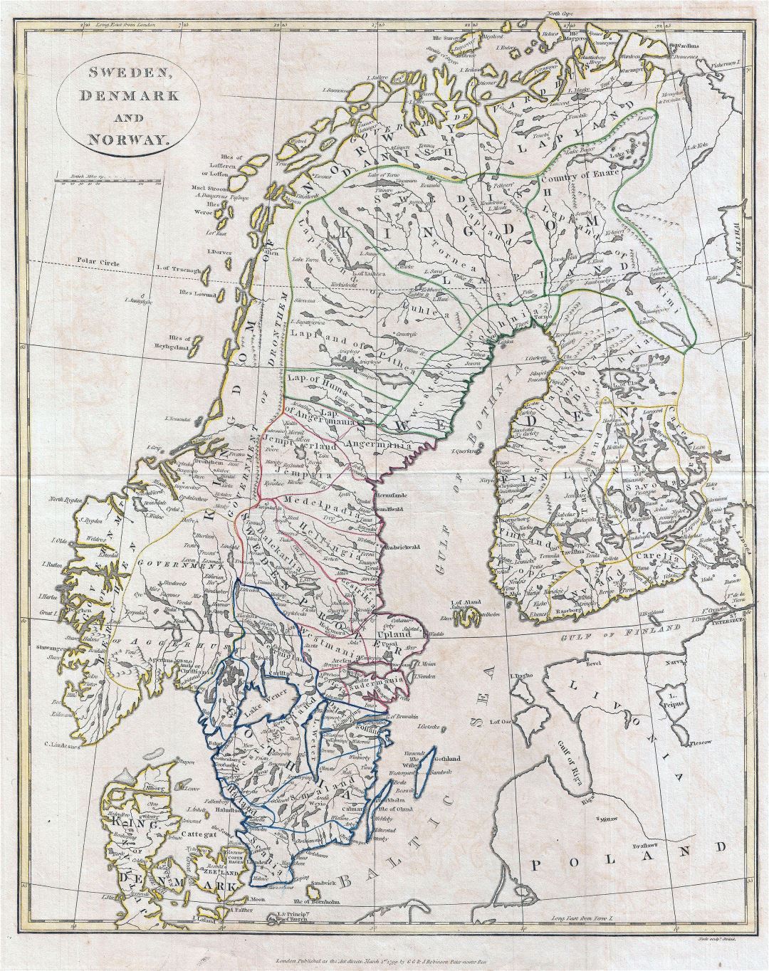 Mapa grande de edad detallado de Escandinavia - 1799