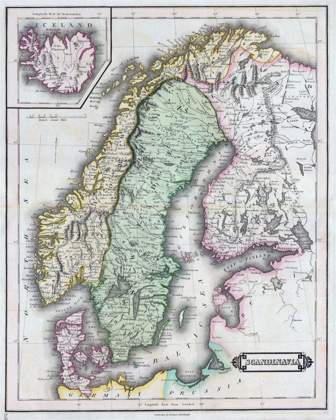 Mapa grande de edad detallado de Escandinavia - 1840