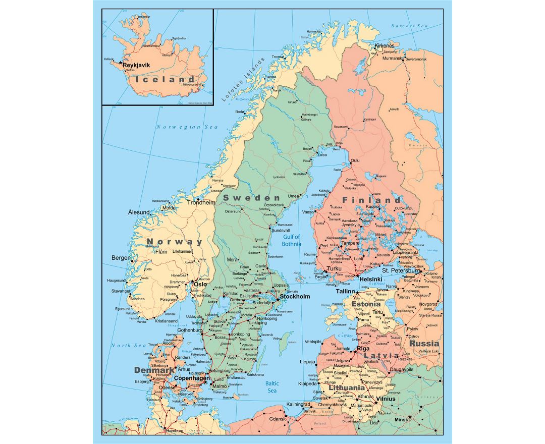 El mapa político de los países nórdicos - Mapas de El Orden