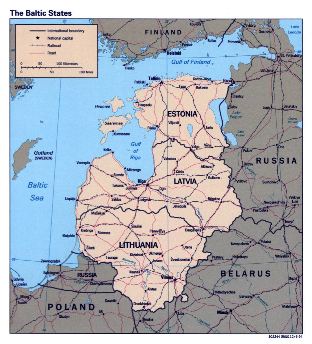 Mapa político detallado de los Estados bálticos - 1994