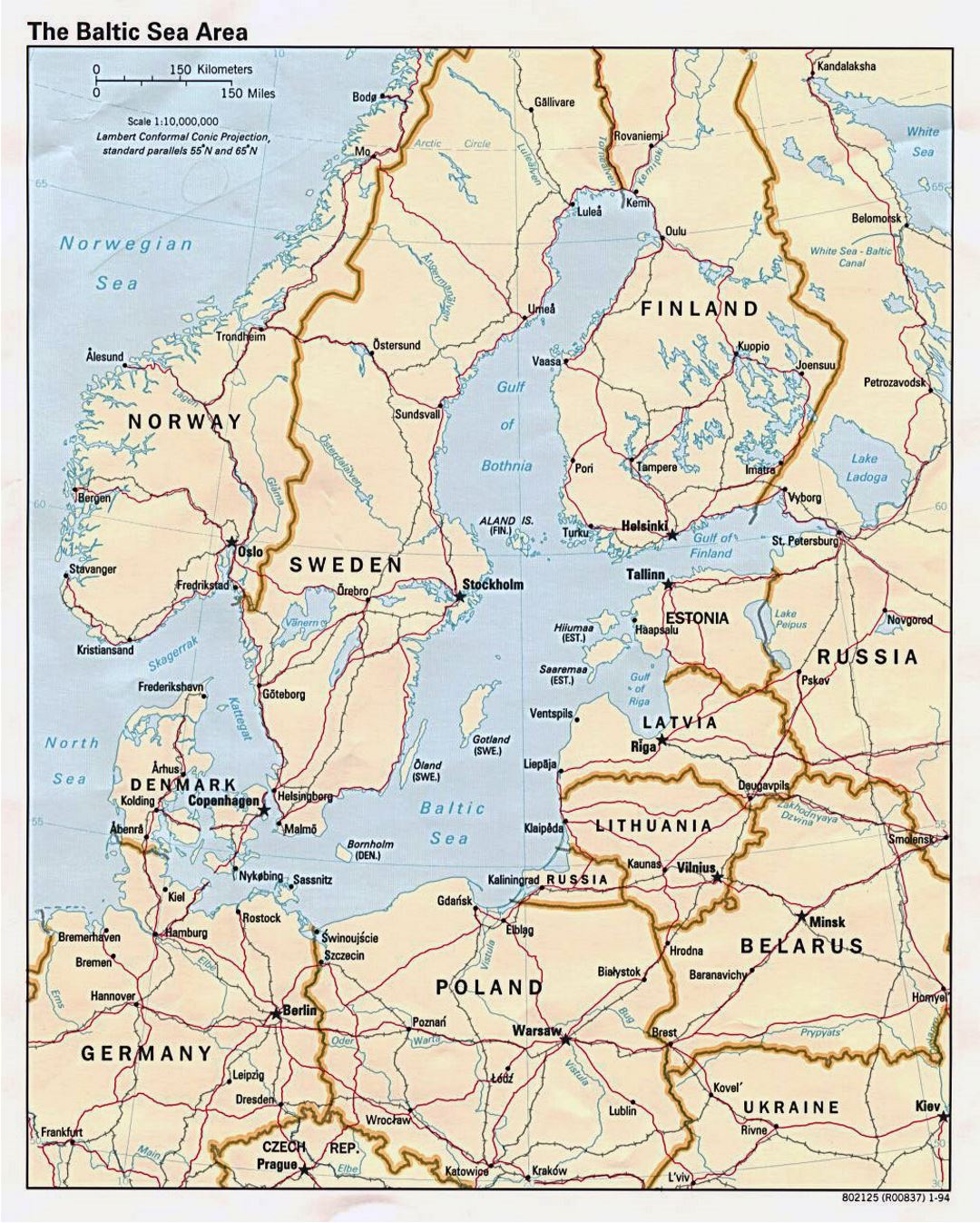 Mapa político grande de la zona del Mar Báltico - 1994