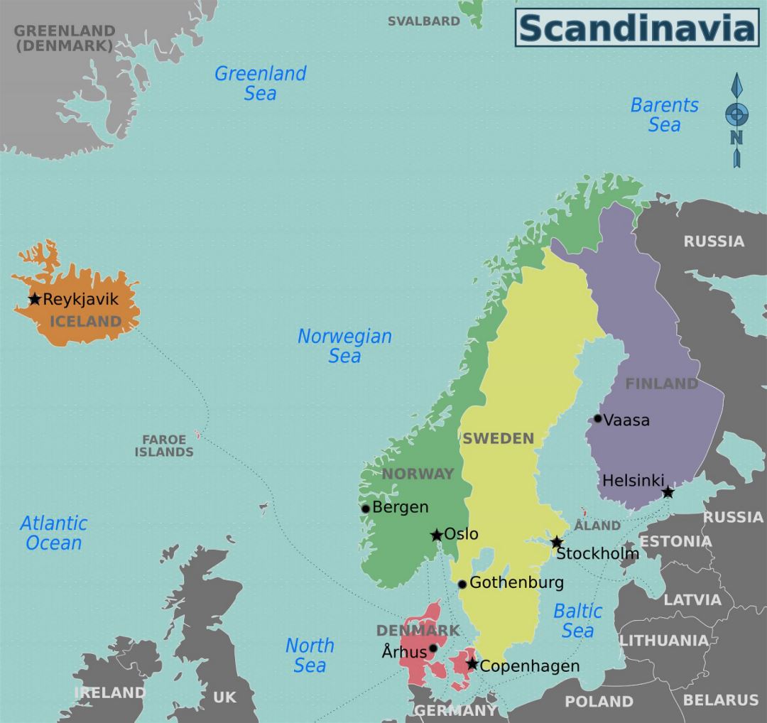Regiones mapa grande de Escandinavia
