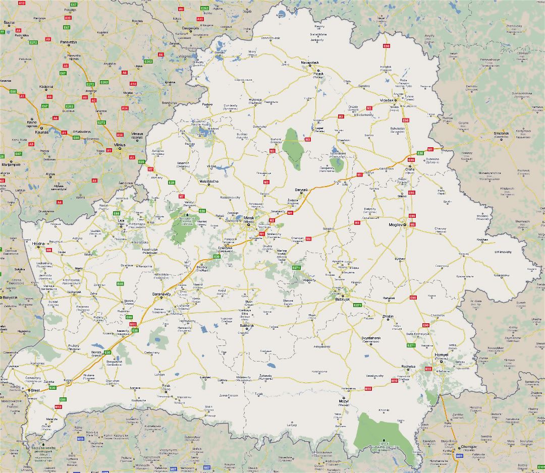 Gran hoja de ruta de Bielorrusia con todas las ciudades