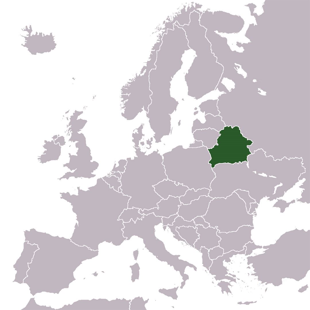 Grande mapa de ubicación de Belarús en Europa