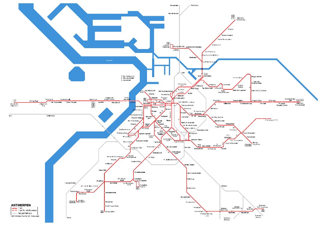 Mapa grande tranvía detallada de Amberes