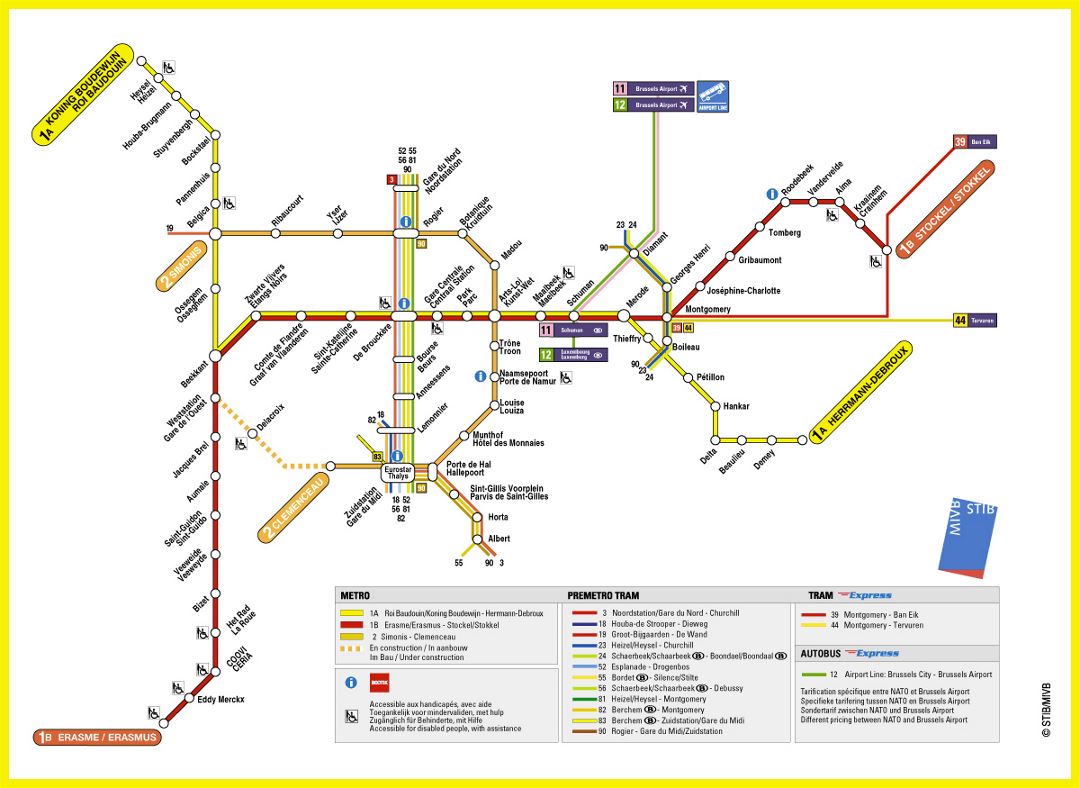 Mapa del metro detallado de la ciudad de Bruselas