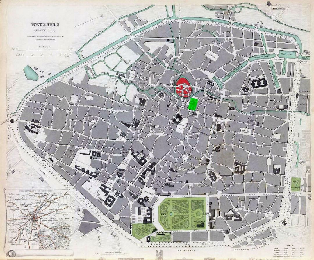 Mapa grande de edad detallado de la ciudad de Bruselas - 1837