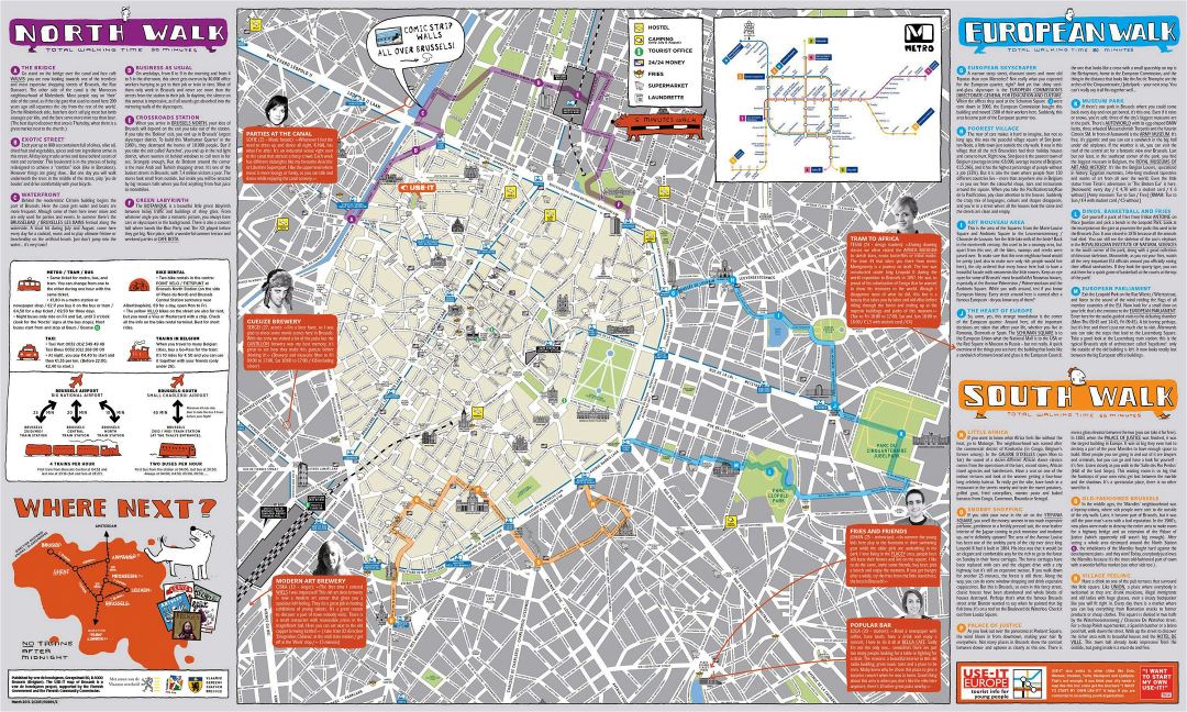 Mapa grande turística detallada del centro de Bruselas