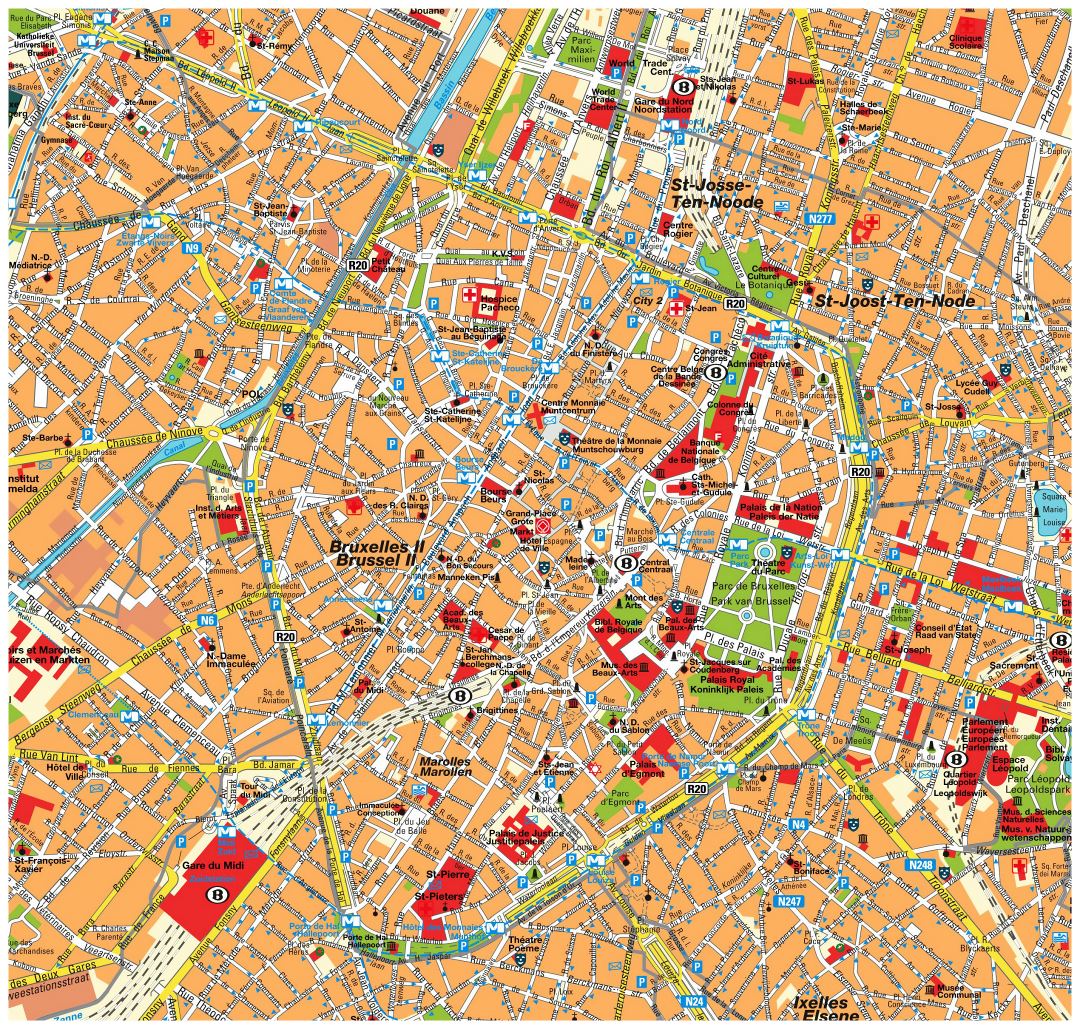 Mapa turístico del centro de Bruselas
