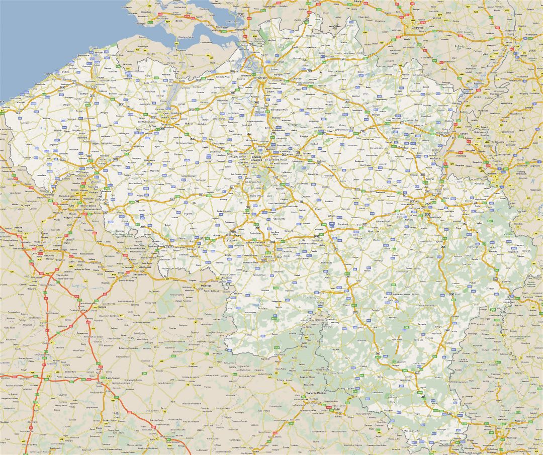 Gran hoja de ruta detallada de Bélgica con todas las ciudades