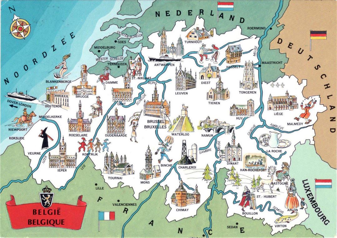 Grande turística detallada ilustra un mapa de Bélgica