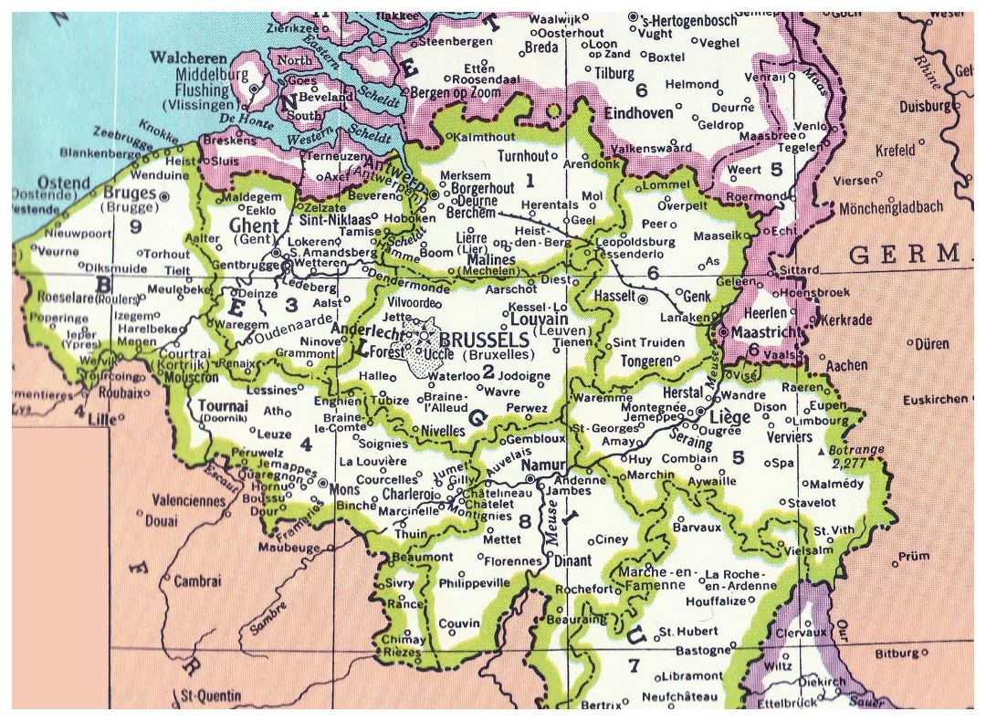 Mapa administrativo detallada de Bélgica