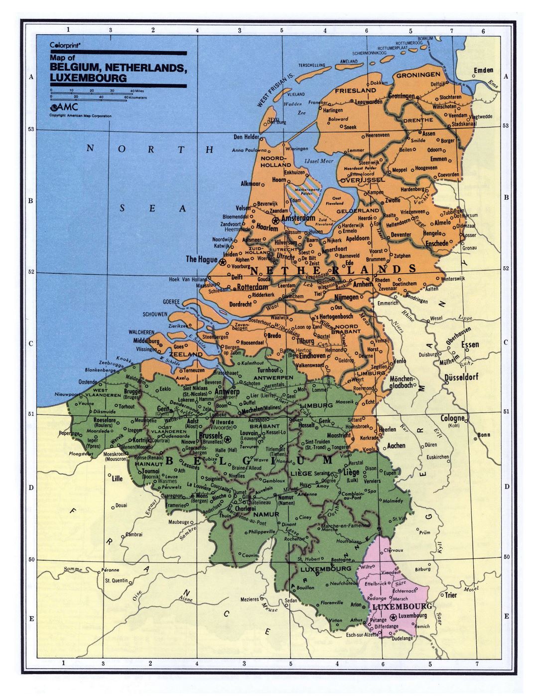 Mapa político y administrativo detallado de Bélgica, Holanda y Luxemburgo