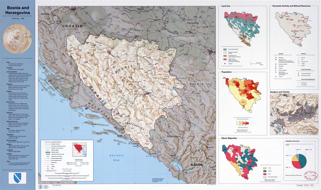 Ampliación de la escala del mapa perfil de país de Bosnia y Herzegovina - 1993