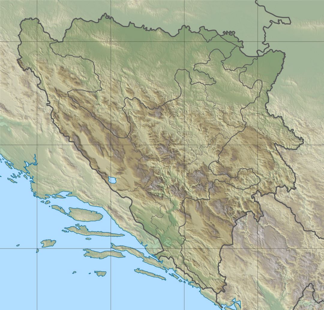 Mapa en relieve detallada de Bosnia y Herzegovina