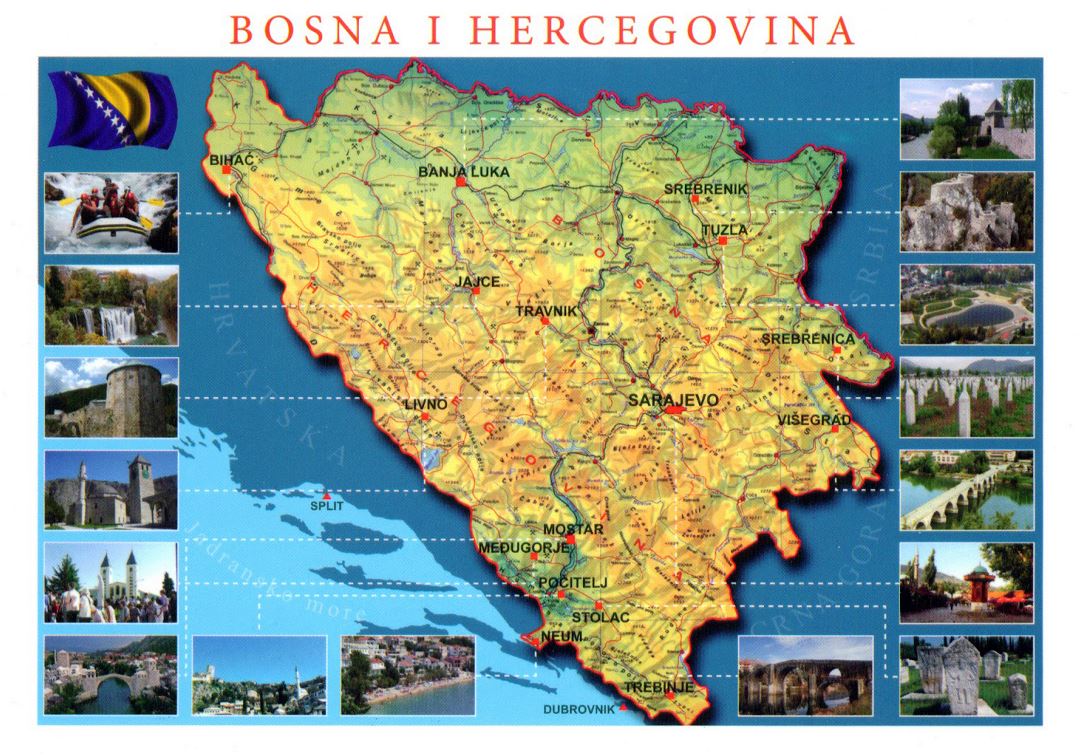 Mapa turístico detallada de Bosnia y Herzegovina