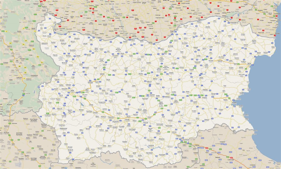 Gran mapa de carreteras de Bulgaria con todas las ciudades