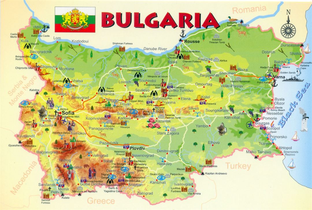 Mapa grande de turismo de Bulgaria