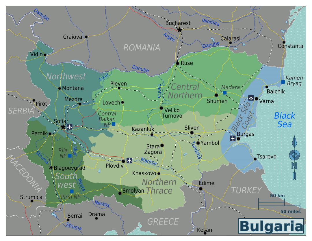 Mapa grande regiones de Bulgaria