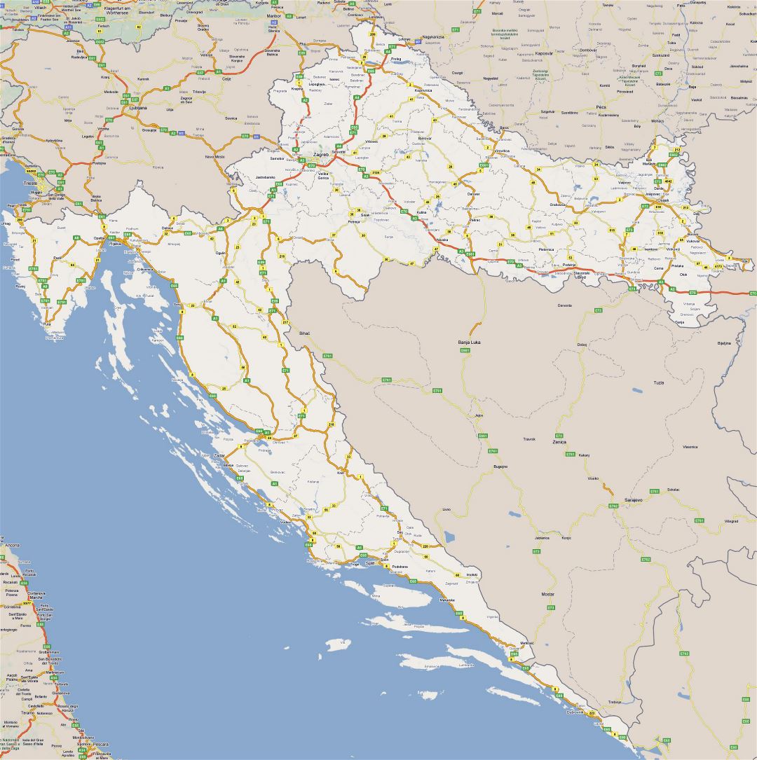 Gran mapa de carreteras de Croacia con todas las ciudades