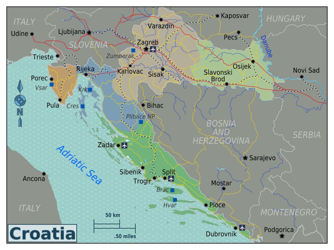 Regiones mapa grande de Croacia