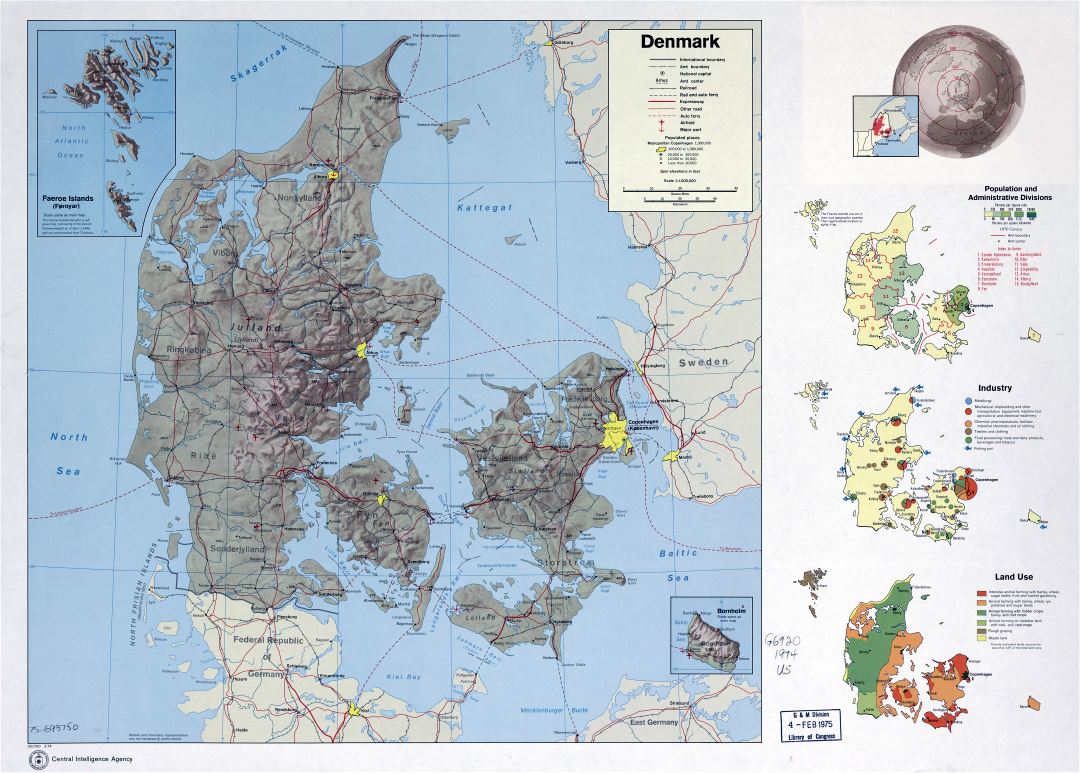 Ampliación de la escala del mapa perfil de país de Dinamarca - 1974