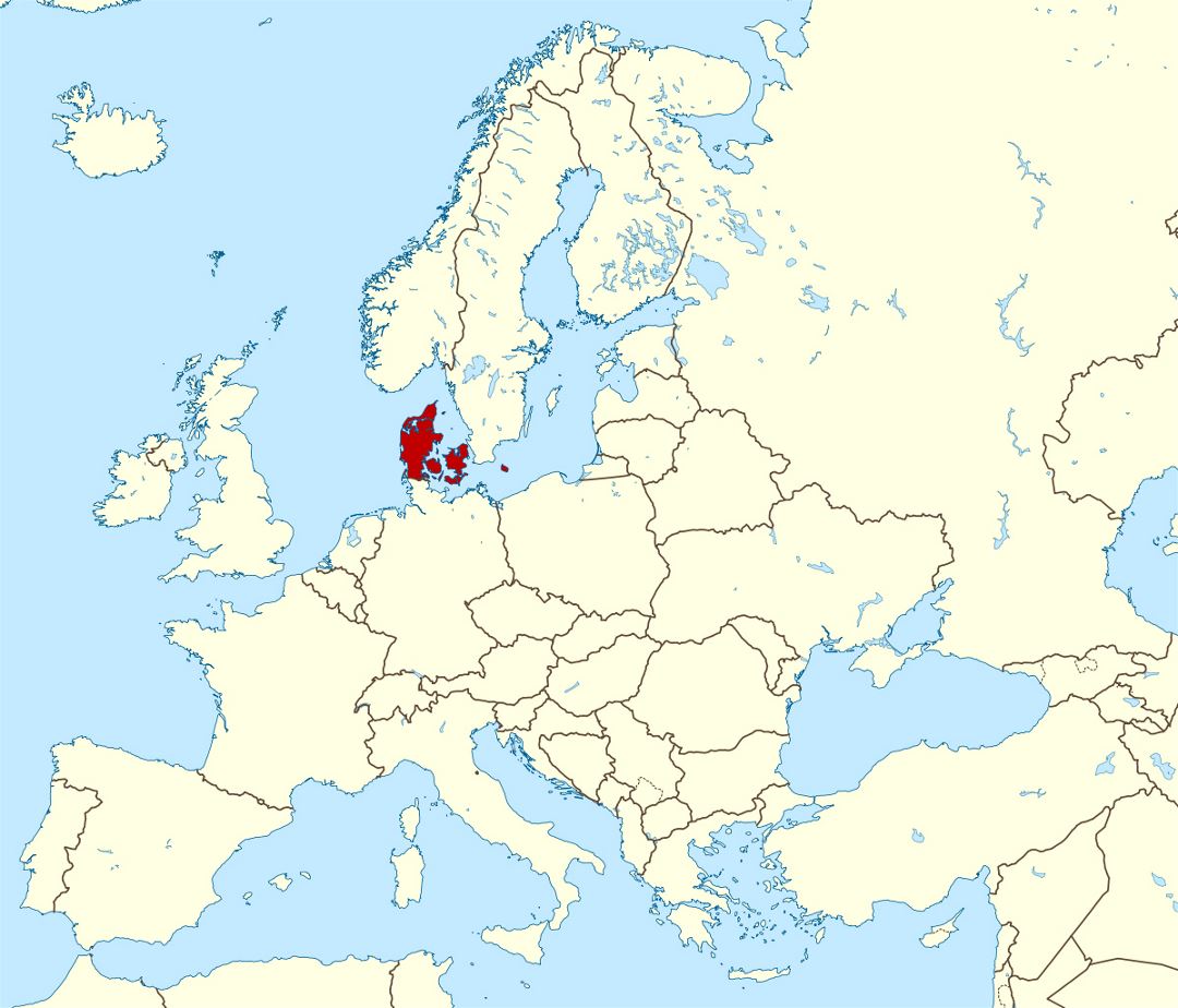Grande mapa de ubicación de Dinamarca