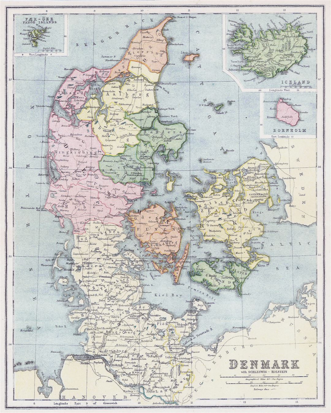 Mapa grande detallada vieja política y administrativa de Dinamarca con ciudades - 1808