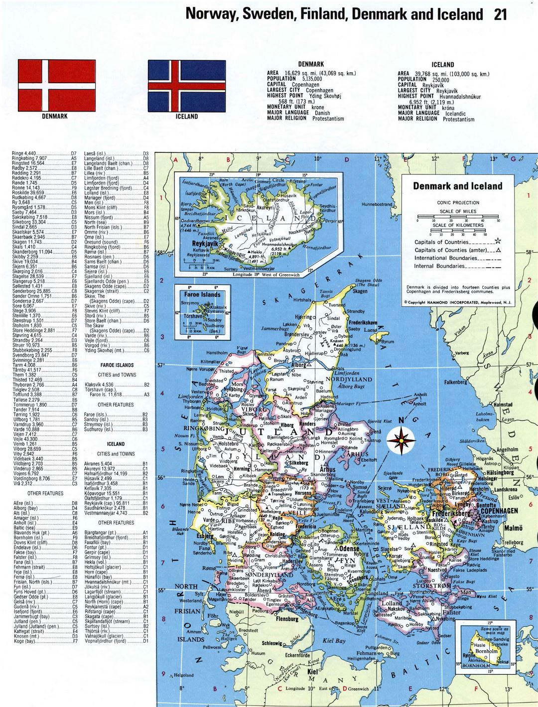 Mapa político y administrativo detallada grande de Dinamarca e Islandia